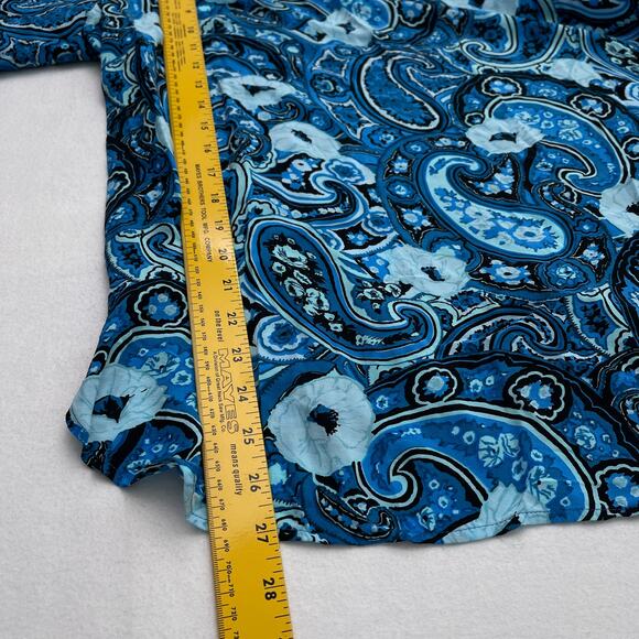 Talbots Plus Top Women 2X Blue Floral Print Popover Blouse Puff Sleeve Viscose - Picture 10 of 10